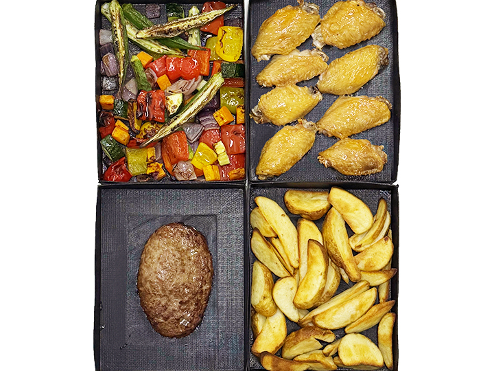 レシピ画像:〈ウノックス〉ポテト（冷凍）・手羽先・ハンバーグ・野菜のロースト［SPEED-X］